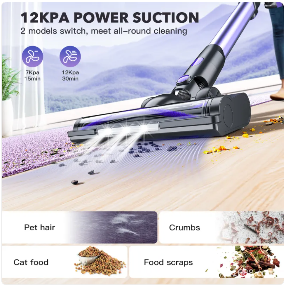 Cordless Stick Vacuum - Lightweight 150W Home & Pet Hair Cleaner