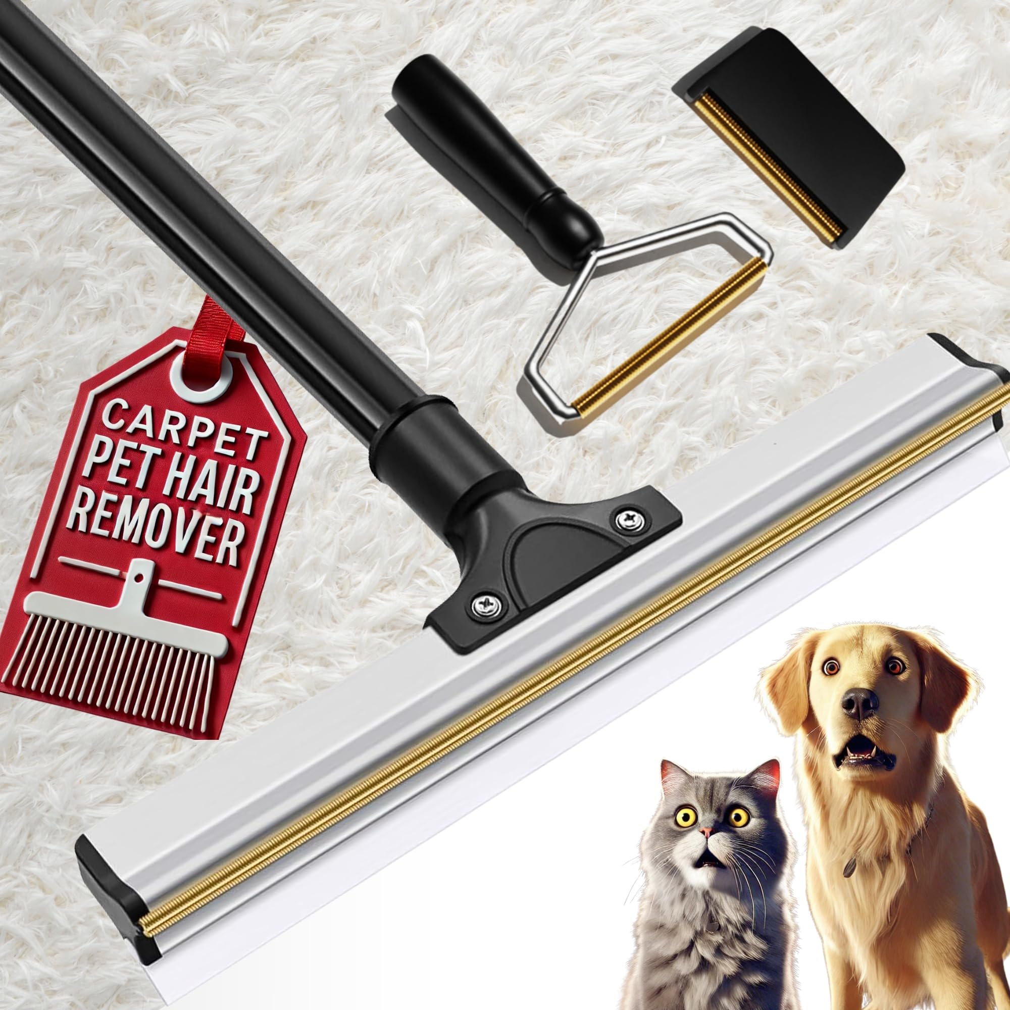 Pet Hair Carpet Rake — Deep Cleaning Hair Remover for Carpets, Rugs & Car Interiors